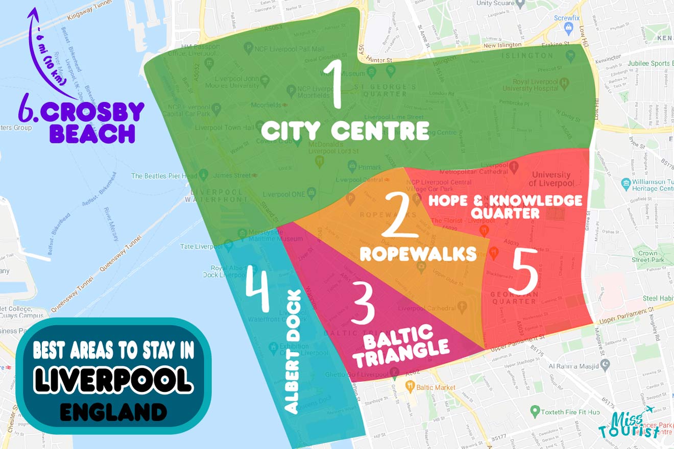 Map of best places to stay Liverpool